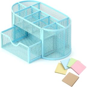 Office Supplies Mesh Desktop Organizers with Sticky Notes Pen Holder Pencil Holder for office Desktop Storage for Office School Home Supplies Teacher Student(Black)