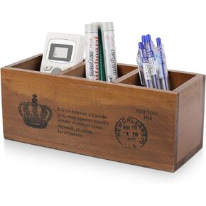 Flexzion Rustic Wood Pencil Holder for Desktop or Table - Home and Office Storage Caddy Wood for TV Remote Holder and Desk Pencil Holder Wood Organizer - Remote Caddy for Table