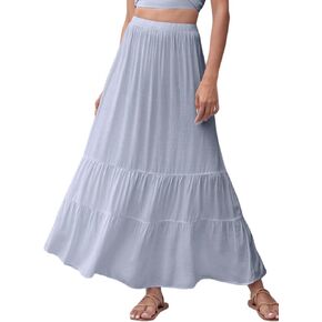 Rooscier Women's Tiered Elastic High Waist Ruffle Flowy A Line Elegant Long Skirt