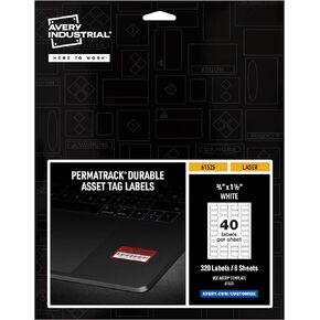 Avery White Asset Tag Labels, 3/4" x 2", Laser Printable Tags, 240 Waterproof Labels (61526)