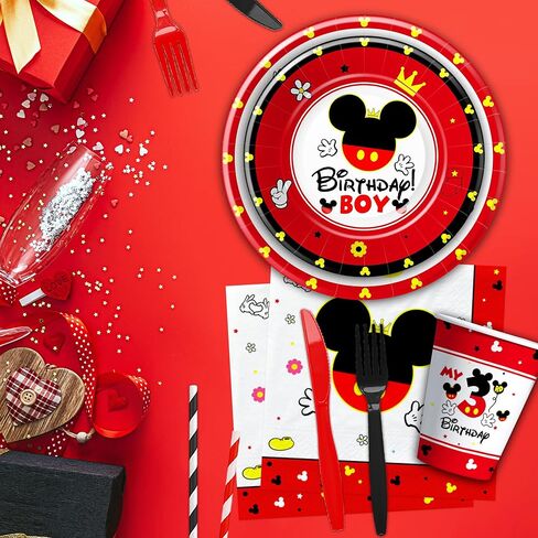 أدوات مائدة لتزيين عيد الميلاد الثالث من ميكي - أطباق ومناديل عيد الميلاد الثالث من ميكي، مستلزمات حفلات الصبي، طبق، منديل، كوب، أدوات مائدة، ديكورات طاولة عيد ميلاد ميكي بعمر ثلاث سنوات | 24 ضيف in Kuwait