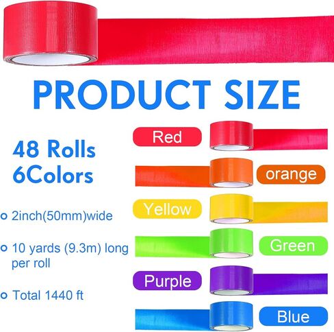 48 Pack Rainbow Colored Duct Tape 10 Yards x 2 Inch Waterproof Heavy Duty Duct Tape Tear by Hand Colored Duct Tape Multipack for Arts and DIY Projects in Saudi Arabia