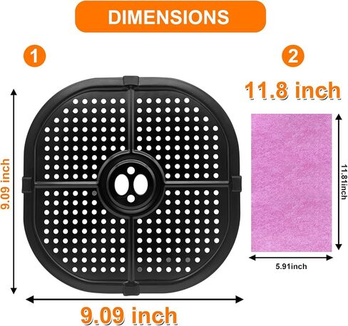 Air Fryer Crisper Plate for COSORI 5QT Air Fryers, 9.09IN Premium Square Nonstick Air Fryer Tray Grill Pan Replacement Parts Accessories Rack with Rubber Tips for Instant Air Fryer in Saudi Arabia