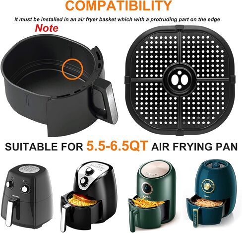 Air Fryer Crisper Plate for COSORI 5QT Air Fryers, 9.09IN Premium Square Nonstick Air Fryer Tray Grill Pan Replacement Parts Accessories Rack with Rubber Tips for Instant Air Fryer in Saudi Arabia