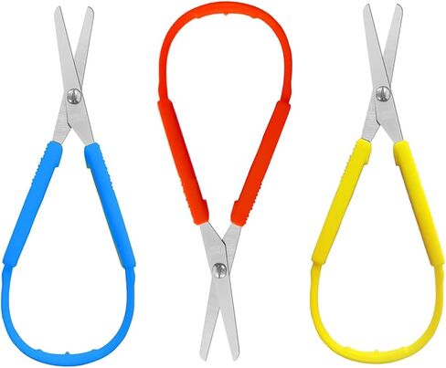 3pcs Mini Squeeze Scissors, Lefty Support Loop Scissors for Toddlers 5 Inch Adaptive Design Preschool Training Scissors (3, Blue+Yellow+Green) in Saudi Arabia