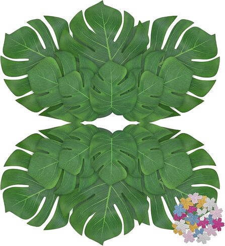 60 قطعة من أوراق النخيل الاصطناعية من BLEUM CADE، أوراق Monstera الاستوائية لتزيين حفلات عيد الميلاد في الغابة السفاري هاواي لوا، أوراق النخيل الخضراء المزيفة الكبيرة لقطع الطاولة وديكور الحائط in Kuwait