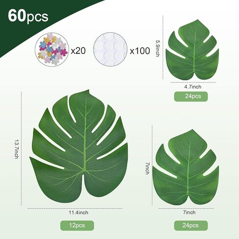 60 قطعة من أوراق النخيل الاصطناعية من BLEUM CADE، أوراق Monstera الاستوائية لتزيين حفلات عيد الميلاد في الغابة السفاري هاواي لوا، أوراق النخيل الخضراء المزيفة الكبيرة لقطع الطاولة وديكور الحائط in Kuwait
