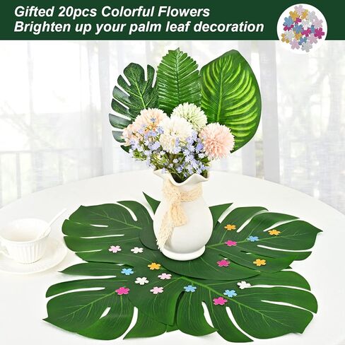 60 قطعة من أوراق النخيل الاصطناعية من BLEUM CADE، أوراق Monstera الاستوائية لتزيين حفلات عيد الميلاد في الغابة السفاري هاواي لوا، أوراق النخيل الخضراء المزيفة الكبيرة لقطع الطاولة وديكور الحائط in Kuwait