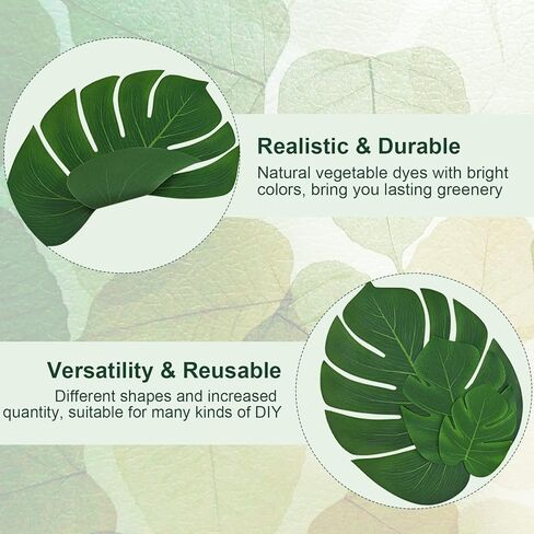 60 قطعة من أوراق النخيل الاصطناعية من BLEUM CADE، أوراق Monstera الاستوائية لتزيين حفلات عيد الميلاد في الغابة السفاري هاواي لوا، أوراق النخيل الخضراء المزيفة الكبيرة لقطع الطاولة وديكور الحائط in Kuwait