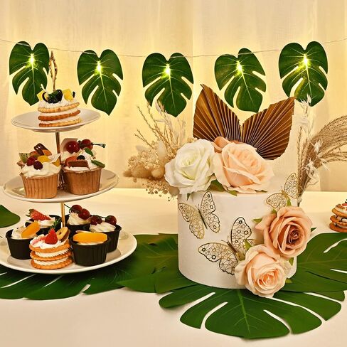 60 قطعة من أوراق النخيل الاصطناعية من BLEUM CADE، أوراق Monstera الاستوائية لتزيين حفلات عيد الميلاد في الغابة السفاري هاواي لوا، أوراق النخيل الخضراء المزيفة الكبيرة لقطع الطاولة وديكور الحائط in Kuwait