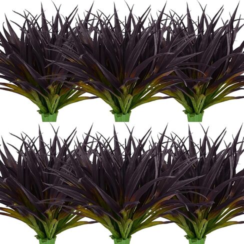 24Pcs Artificial Grass Plant Fake Outdoor Plastic Plants UV Resistant Faux Grasses Greenery Shrubs for Window Box Garden Patio Porch Home Decor Black in Kuwait