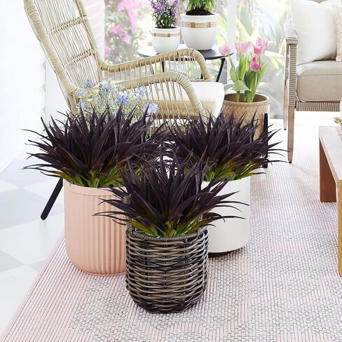 24Pcs Artificial Grass Plant Fake Outdoor Plastic Plants UV Resistant Faux Grasses Greenery Shrubs for Window Box Garden Patio Porch Home Decor Black in Kuwait