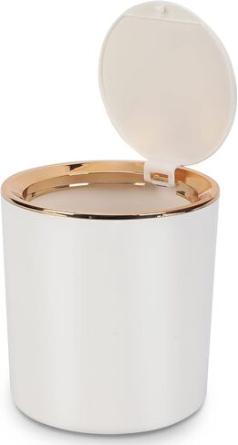 Small Desktop Trash Can with Lid,Mini Countertop Trash Can,Round Plastic Wastebasket for Bathroom,Bedroom,Kitchen,Office,Car(White) in Saudi Arabia