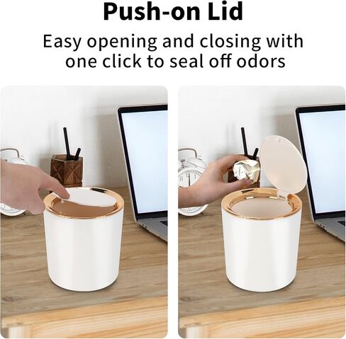 Small Desktop Trash Can with Lid,Mini Countertop Trash Can,Round Plastic Wastebasket for Bathroom,Bedroom,Kitchen,Office,Car(White) in Saudi Arabia