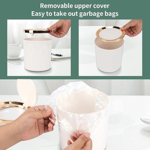 Small Desktop Trash Can with Lid,Mini Countertop Trash Can,Round Plastic Wastebasket for Bathroom,Bedroom,Kitchen,Office,Car(White) in Saudi Arabia