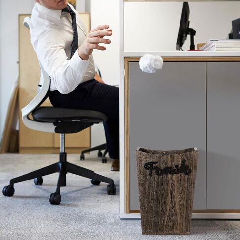 2 Pcs Farmhouse Bathroom Wood Trash Can, 2 Sizes Rustic Square Wastebasket Bin with Convenient Handle for Bathroom, Kitchen, Bedroom, Office(Dark Brown) in Saudi Arabia