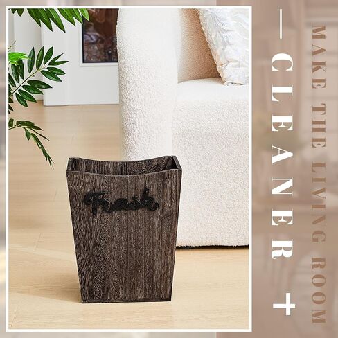 2 Pcs Farmhouse Bathroom Wood Trash Can, 2 Sizes Rustic Square Wastebasket Bin with Convenient Handle for Bathroom, Kitchen, Bedroom, Office(Dark Brown) in Saudi Arabia