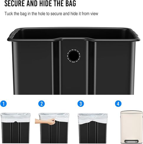13 Gallon Foot Pedal Large Trash Can with Soft Close Quiet Lid, Stainless Steel Thickened Body Rectangular Garbage Can for Kitchen Trash can, Office Garbage Can, Commercial, Home and More - Black in Saudi Arabia