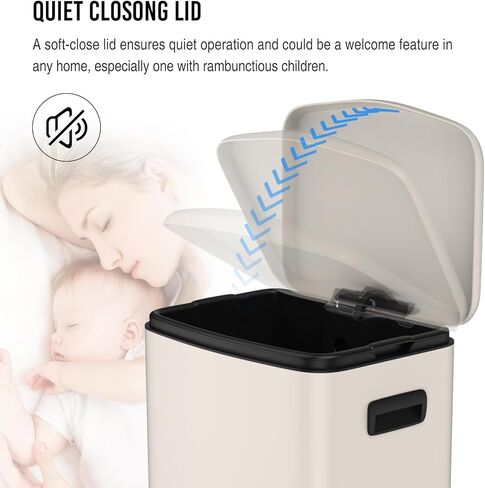 13 Gallon Foot Pedal Large Trash Can with Soft Close Quiet Lid, Stainless Steel Thickened Body Rectangular Garbage Can for Kitchen Trash can, Office Garbage Can, Commercial, Home and More - Black in Saudi Arabia