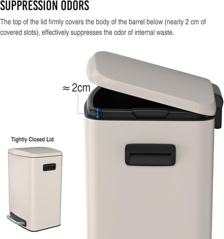 13 Gallon Foot Pedal Large Trash Can with Soft Close Quiet Lid, Stainless Steel Thickened Body Rectangular Garbage Can for Kitchen Trash can, Office Garbage Can, Commercial, Home and More - Black in Saudi Arabia