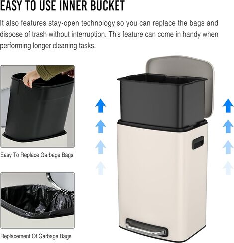 13 Gallon Foot Pedal Large Trash Can with Soft Close Quiet Lid, Stainless Steel Thickened Body Rectangular Garbage Can for Kitchen Trash can, Office Garbage Can, Commercial, Home and More - Black in Saudi Arabia
