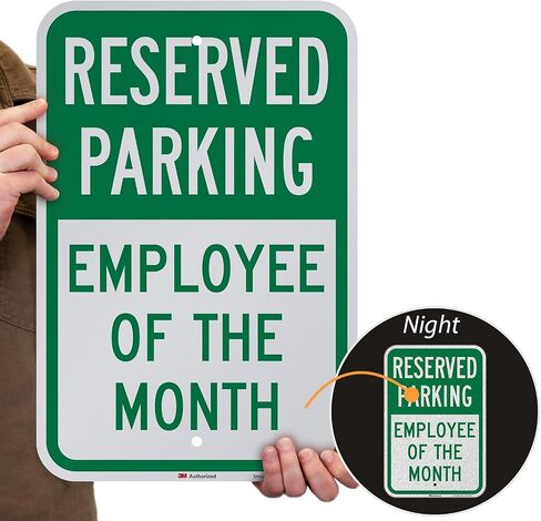 SmartSign - K-5499-EG-12x18 Reserved Parking - Employee of the Month Sign by | 12" x 18" 3M Engineer Grade Reflective Aluminum Green on White in Saudi Arabia