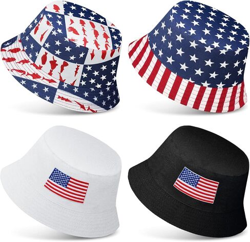 4 Pieces Bucket Hat American Flag and Solid Color Reversible Bucket Hats Double Side Wear Patriotic Bucket Hat Cotton Packable Fisherman Hat Summer Hat for Men Women Labor in Saudi Arabia