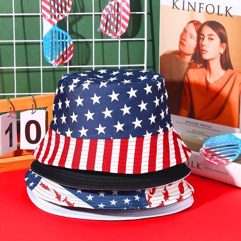 4 Pieces Bucket Hat American Flag and Solid Color Reversible Bucket Hats Double Side Wear Patriotic Bucket Hat Cotton Packable Fisherman Hat Summer Hat for Men Women Labor in Saudi Arabia