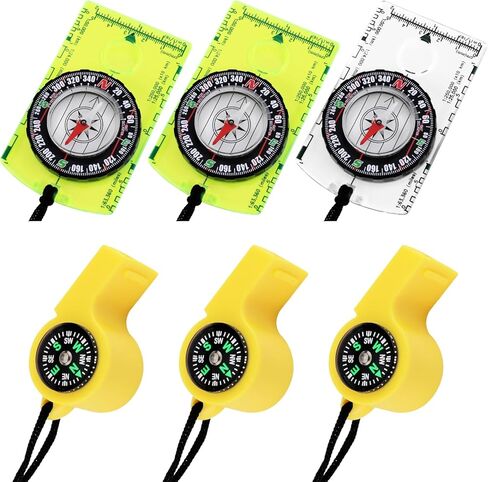 3 قطع بوصلة للمشي لمسافات طويلة مع 3 قطع صفارات تخييم 2 في 1 مع حبل، بوصلة توجيه احترافية لقراءة الخرائط، بوصلة كشفية للأطفال والكبار في حالات الطوارئ والمشي لمسافات طويلة على الظهر in Kuwait