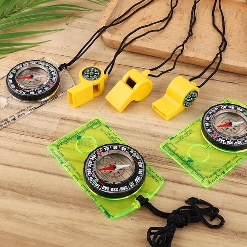 3 قطع بوصلة للمشي لمسافات طويلة مع 3 قطع صفارات تخييم 2 في 1 مع حبل، بوصلة توجيه احترافية لقراءة الخرائط، بوصلة كشفية للأطفال والكبار في حالات الطوارئ والمشي لمسافات طويلة على الظهر in Kuwait