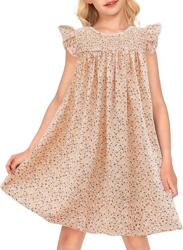 فساتين البنات، فستان صيفي بأكمام واسعة وأكمام واسعة، فستان صيفي بطيات واسع in Kuwait