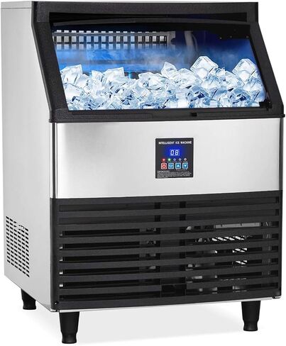 آلة صنع الثلج التجارية 300 رطل/24 ساعة، آلة صنع الثلج تحت الطاولة بسعة تخزين 100 رطل، صانع الثلج من الفولاذ المقاوم للصدأ للمطعم/البار/المنزل، تبريد الهواء/مكعبات الثلج الشفافة/التنظيف الذاتي in Kuwait