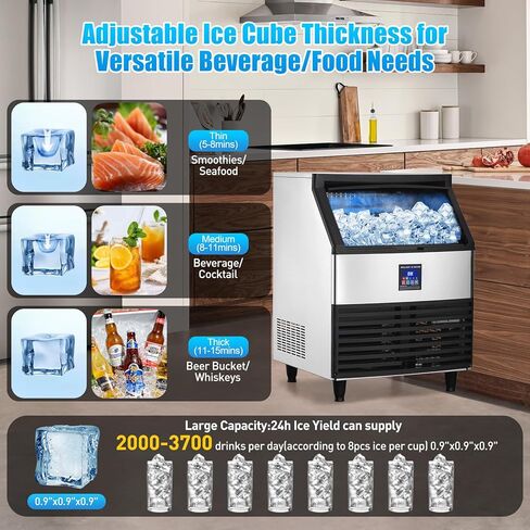 آلة صنع الثلج التجارية 300 رطل/24 ساعة، آلة صنع الثلج تحت الطاولة بسعة تخزين 100 رطل، صانع الثلج من الفولاذ المقاوم للصدأ للمطعم/البار/المنزل، تبريد الهواء/مكعبات الثلج الشفافة/التنظيف الذاتي in Kuwait