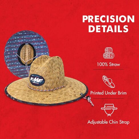 قبعة FMF Old Glory من القش - قبعة شمسية من القش ذات حافة عريضة لحارس الشاطئ - طبيعية للرجال والنساء in Kuwait