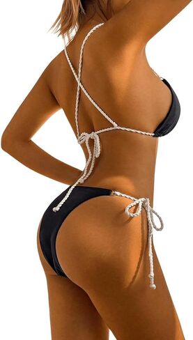 SweatyRocks Women's 2 Piece Bikini Set Criss Cross Backless Swimsuit Low Rise Tie Side Colorblock Swimwear in Saudi Arabia
