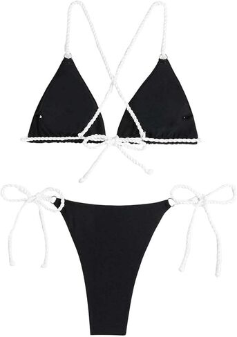 SweatyRocks Women's 2 Piece Bikini Set Criss Cross Backless Swimsuit Low Rise Tie Side Colorblock Swimwear in Saudi Arabia