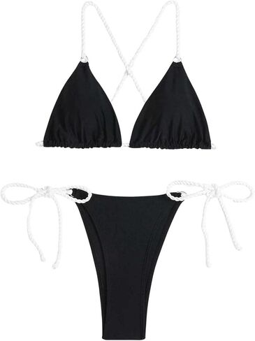 SweatyRocks Women's 2 Piece Bikini Set Criss Cross Backless Swimsuit Low Rise Tie Side Colorblock Swimwear in Saudi Arabia