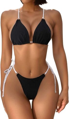 SweatyRocks Women's 2 Piece Bikini Set Criss Cross Backless Swimsuit Low Rise Tie Side Colorblock Swimwear in Saudi Arabia