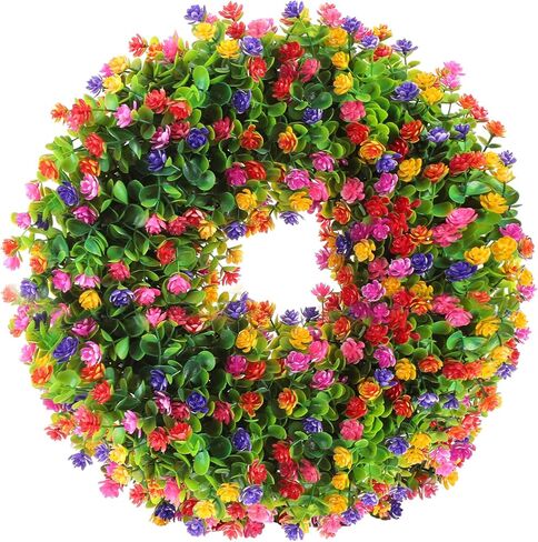 إكليل الباب الربيعي إكليل الباب الصيفي 17.7 بوصة إكليل الزهور أكاليل الزهور الاصطناعية لتزيين الباب الأمامي إكليل الزهور الخضراء للخارجية والداخلية وحفلات الصيف في المنزل in Kuwait