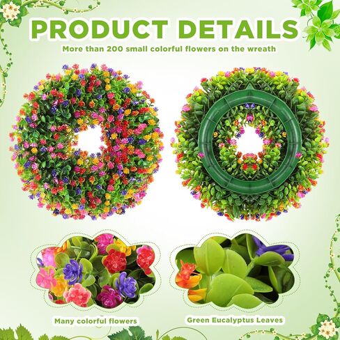 إكليل الباب الربيعي إكليل الباب الصيفي 17.7 بوصة إكليل الزهور أكاليل الزهور الاصطناعية لتزيين الباب الأمامي إكليل الزهور الخضراء للخارجية والداخلية وحفلات الصيف في المنزل in Kuwait