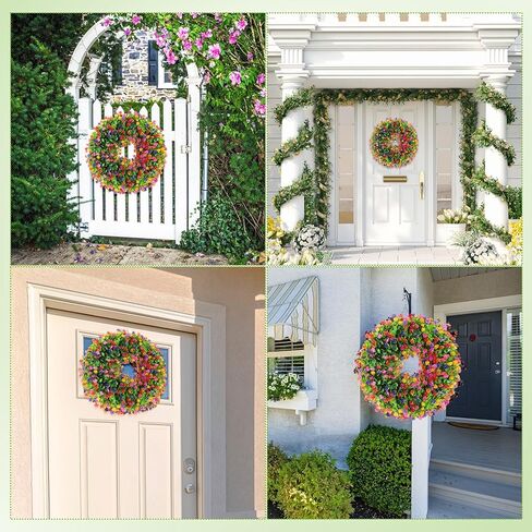 إكليل الباب الربيعي إكليل الباب الصيفي 17.7 بوصة إكليل الزهور أكاليل الزهور الاصطناعية لتزيين الباب الأمامي إكليل الزهور الخضراء للخارجية والداخلية وحفلات الصيف في المنزل in Kuwait