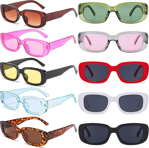10 Pack Small Rectangle Sunglasses Women Retro Square Glasses Vintage Thick Frame Eyewear Party Glasses Bulk for Women Girls in Kuwait