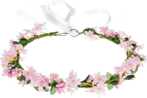 Flower Girl BOHO Floral Crown Wreath Flower Girl Headpiece Flower Crown with Adjustable Ribbon in Saudi Arabia