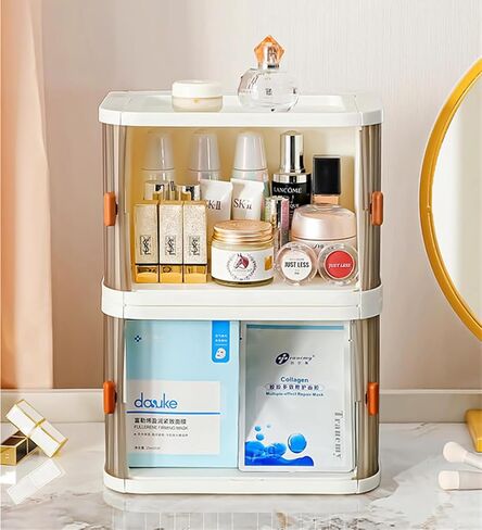 صندوق تخزين سطح المكتب Oneshow، منظم سطح المكتب، صندوق تخزين مستحضرات التجميل والعناية بالبشرة، تخزين اللوازم المكتبية، بلاستيكي قابل للطي، صندوق تخزين قابل للتكديس (عبوة واحدة) in Kuwait