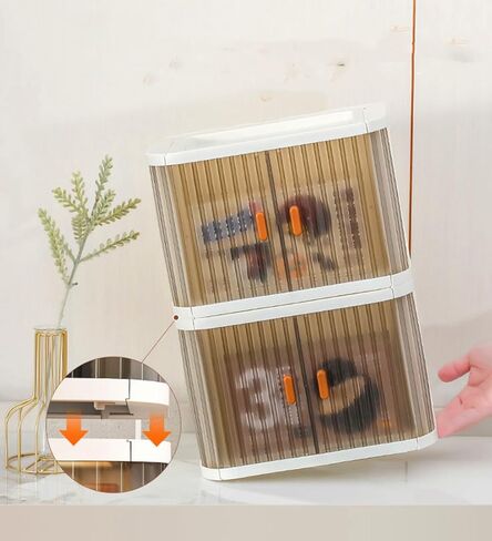 صندوق تخزين سطح المكتب Oneshow، منظم سطح المكتب، صندوق تخزين مستحضرات التجميل والعناية بالبشرة، تخزين اللوازم المكتبية، بلاستيكي قابل للطي، صندوق تخزين قابل للتكديس (عبوة واحدة) in Kuwait