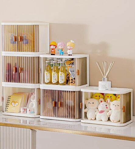 صندوق تخزين سطح المكتب Oneshow، منظم سطح المكتب، صندوق تخزين مستحضرات التجميل والعناية بالبشرة، تخزين اللوازم المكتبية، بلاستيكي قابل للطي، صندوق تخزين قابل للتكديس (عبوة واحدة) in Kuwait