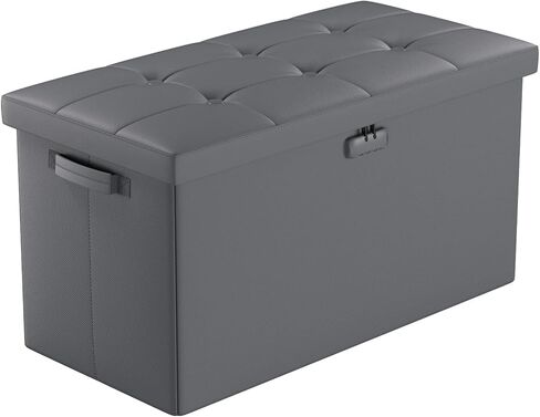 Tamfile 30 inches Bench Folding Storage Ottoman with Lock, Privacy Protection, Storage Bench for Bedroom and Hallway, Fireproof Brown end of Bed Stool with Foam Padded Seat, Long Footrest Seat in Saudi Arabia