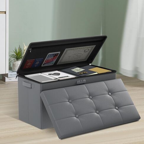 Tamfile 30 inches Bench Folding Storage Ottoman with Lock, Privacy Protection, Storage Bench for Bedroom and Hallway, Fireproof Brown end of Bed Stool with Foam Padded Seat, Long Footrest Seat in Saudi Arabia