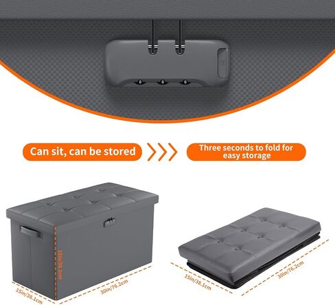 Tamfile 30 inches Bench Folding Storage Ottoman with Lock, Privacy Protection, Storage Bench for Bedroom and Hallway, Fireproof Brown end of Bed Stool with Foam Padded Seat, Long Footrest Seat in Saudi Arabia