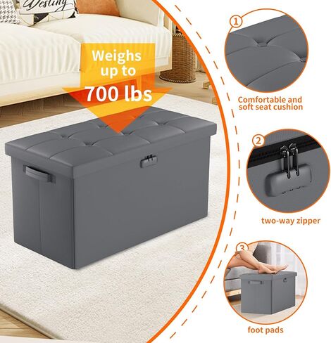 Tamfile 30 inches Bench Folding Storage Ottoman with Lock, Privacy Protection, Storage Bench for Bedroom and Hallway, Fireproof Brown end of Bed Stool with Foam Padded Seat, Long Footrest Seat in Saudi Arabia